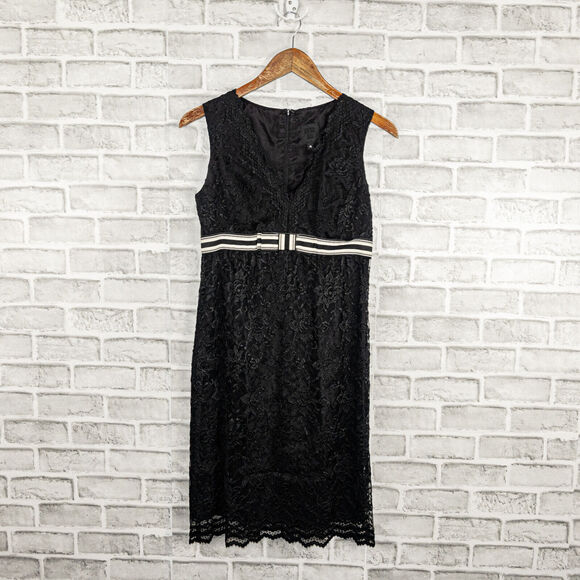 ANNA SUI V-neck Lace Empire Waist Dress Sleeveless in Black Size 4 - Picture 6 of 9